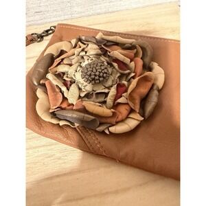 ReFind Originals Upcycled  Leather 3D Floral Wristlet Purse Boho